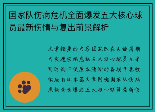 国家队伤病危机全面爆发五大核心球员最新伤情与复出前景解析 国家队伤病危机全面爆发五大核心球员最新伤情与复出前景解析